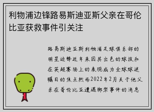 利物浦边锋路易斯迪亚斯父亲在哥伦比亚获救事件引关注