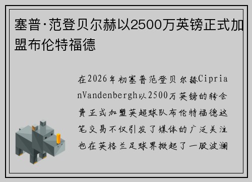 塞普·范登贝尔赫以2500万英镑正式加盟布伦特福德
